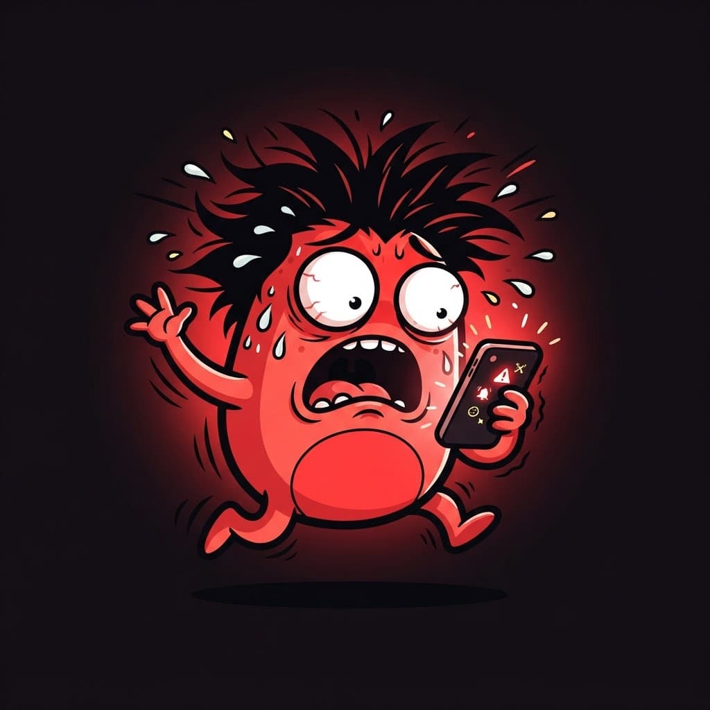 The $PANIC mascot: a wide-eyed cartoon creature sweating and screaming while staring at its phone